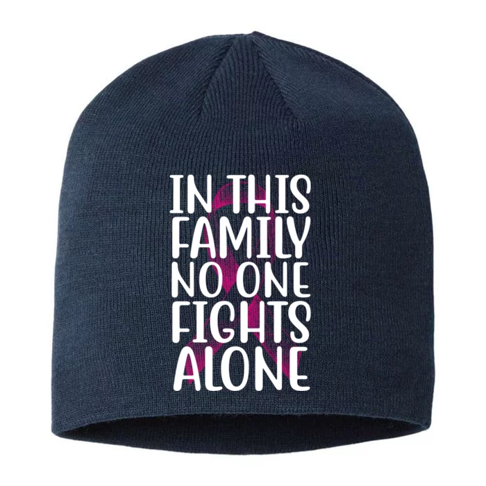 In This Family No One Fights Alone Breast Cancer Ribbon 8 1/2in Sustainable Knit Beanie