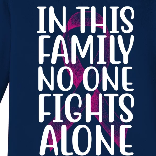 In This Family No One Fights Alone Breast Cancer Ribbon Baby Long Sleeve Bodysuit