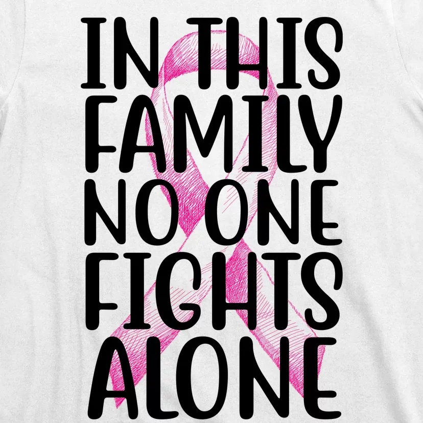 In This Family No One Fights Alone Breast Cancer Ribbon T-Shirt