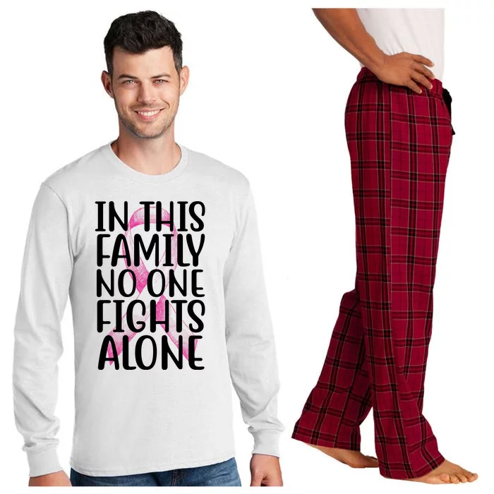 In This Family No One Fights Alone Breast Cancer Ribbon Long Sleeve Pajama Set