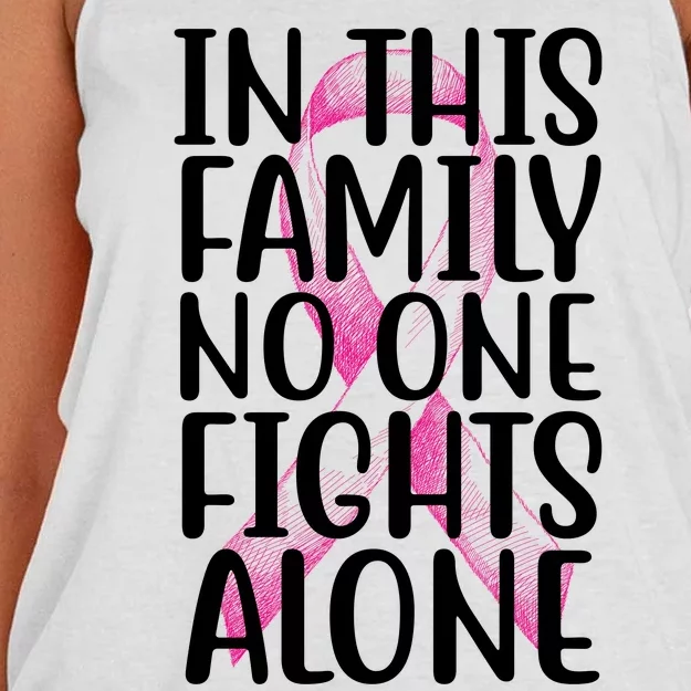 In This Family No One Fights Alone Breast Cancer Ribbon Women's Knotted Racerback Tank