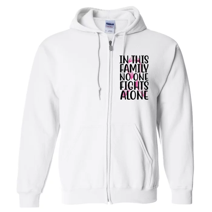 In This Family No One Fights Alone Breast Cancer Ribbon Full Zip Hoodie