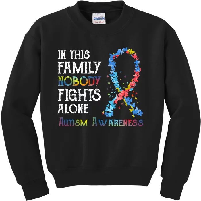 In This Family Nobody Fights Alone Autism Kids Sweatshirt