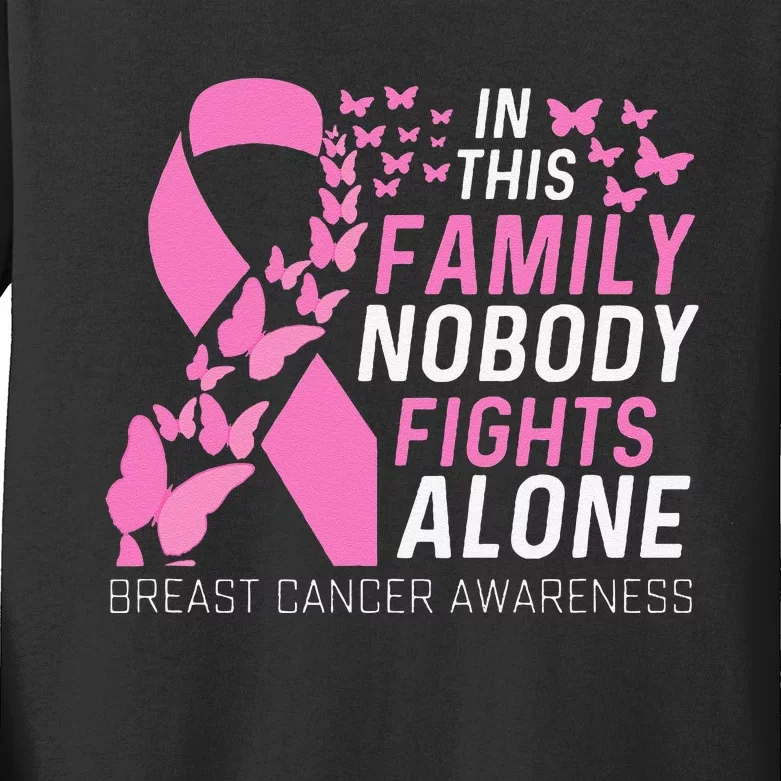 In This Family No Fighting Alone Breast Cancer Awareness Gift Kids Long Sleeve Shirt