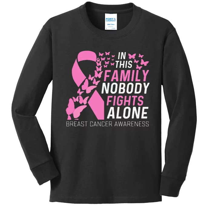 In This Family No Fighting Alone Breast Cancer Awareness Gift Kids Long Sleeve Shirt