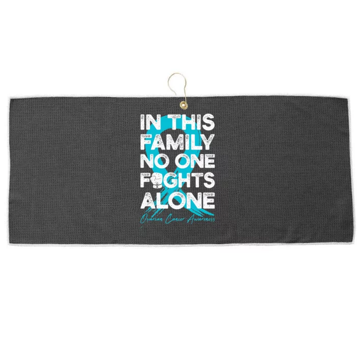 In This Family No One Fight Alone Ovarian Cancer Warrior Large Microfiber Waffle Golf Towel