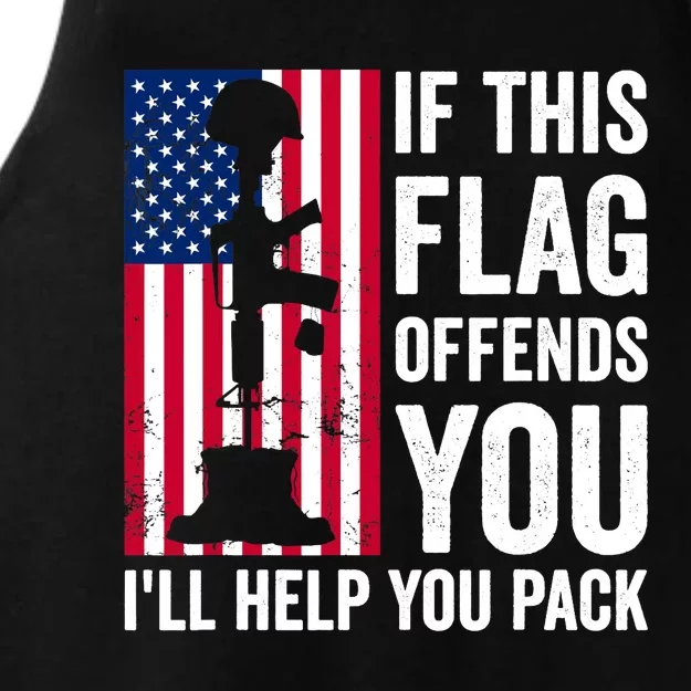 If This Flag Offends You I'll Help You Pack Veteran USA Flag Ladies Tri-Blend Wicking Tank