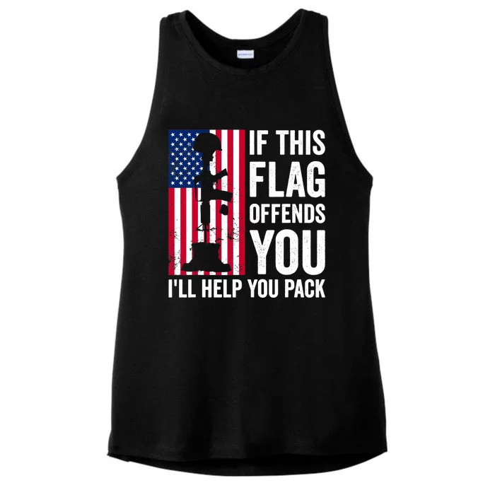 If This Flag Offends You I'll Help You Pack Veteran USA Flag Ladies Tri-Blend Wicking Tank