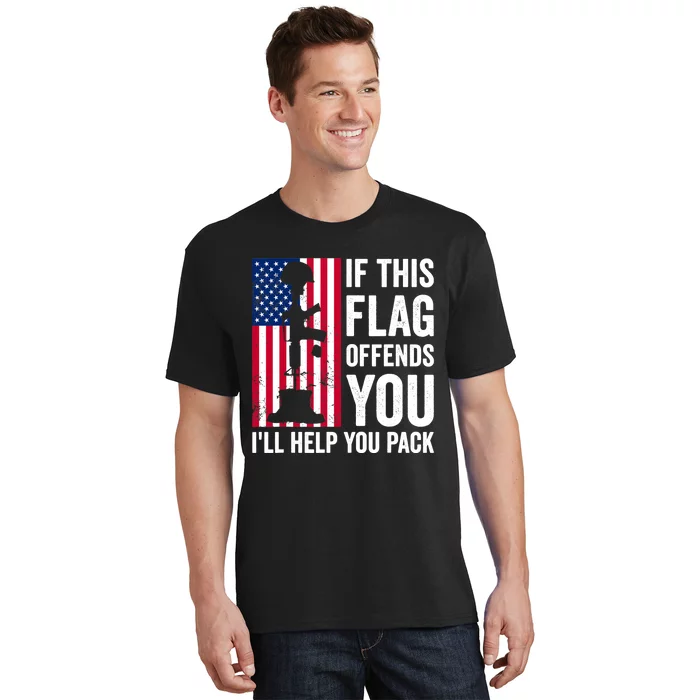 If This Flag Offends You I'll Help You Pack Veteran USA Flag T-Shirt