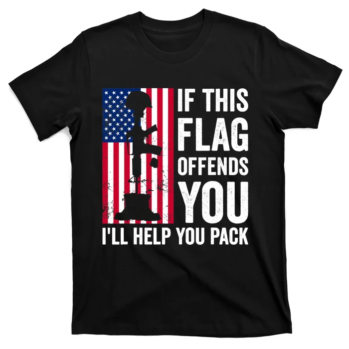 If This Flag Offends You I'll Help You Pack Veteran USA Flag T-Shirt