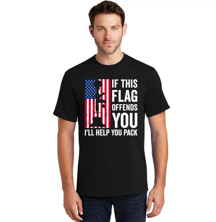 If This Flag Offends You I'll Help You Pack Veteran USA Flag Tall T-Shirt