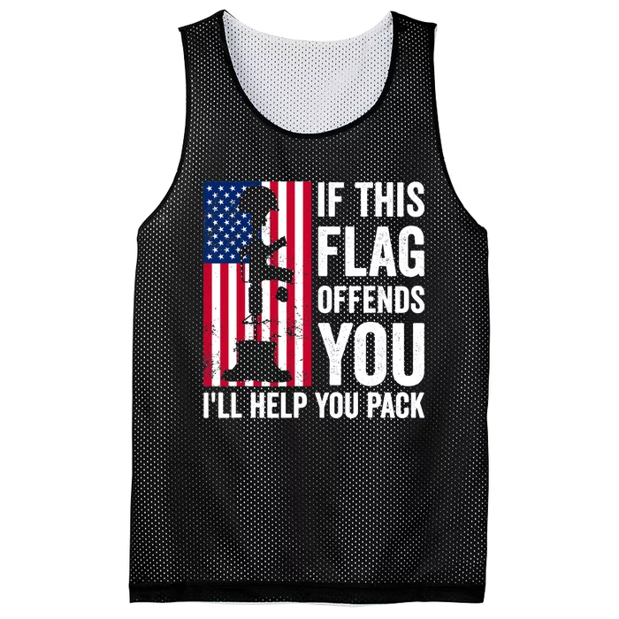 If This Flag Offends You I'll Help You Pack Veteran USA Flag Mesh Reversible Basketball Jersey Tank