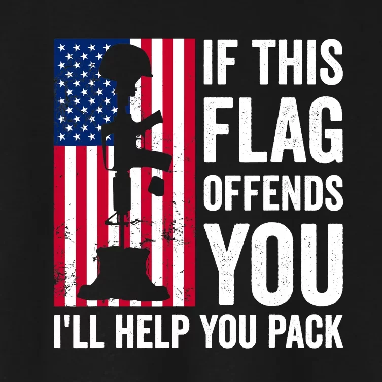 If This Flag Offends You I'll Help You Pack Veteran USA Flag Women's Crop Top Tee