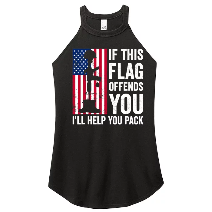 If This Flag Offends You I'll Help You Pack Veteran USA Flag Women’s Perfect Tri Rocker Tank