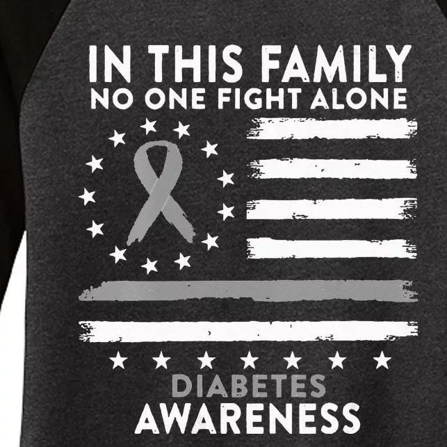 In This Family We All Fight Diabetes USA Flag Women's Tri-Blend 3/4-Sleeve Raglan Shirt