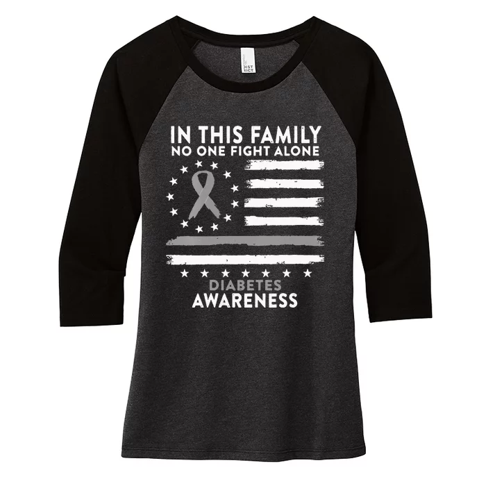 In This Family We All Fight Diabetes USA Flag Women's Tri-Blend 3/4-Sleeve Raglan Shirt