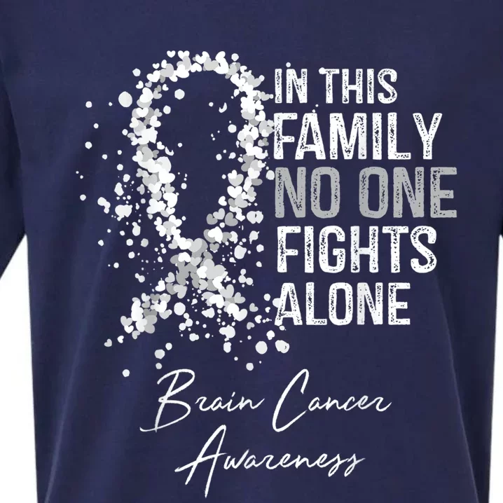 In This Family No One Fights Alone Gift Brain Cancer Sueded Cloud Jersey T-Shirt