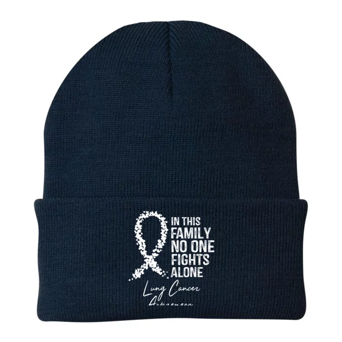 In This Family No One Fights Alone Gift Lung Cancer Knit Cap Winter Beanie