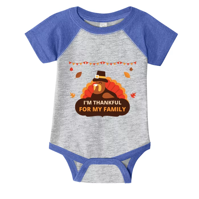 IM Thankful For My Family Thanksgiving Turkey Funny Gift Cute Gift Infant Baby Jersey Bodysuit