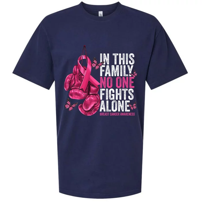 In This Family No One Fight Alone Breast Cancer Awareness Sueded Cloud Jersey T-Shirt