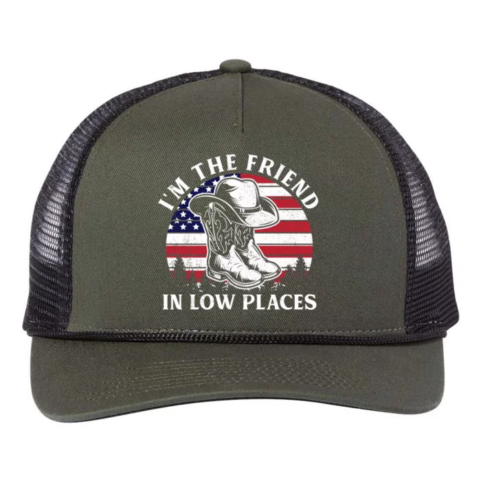 IM The Friend In Low Places Vintage Cow Hat Usa Flag Meaningful Gift Retro Rope Trucker Hat Cap