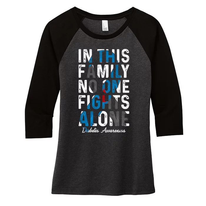 In This Family No One Fight Alone Diabetes Awareness Women's Tri-Blend 3/4-Sleeve Raglan Shirt