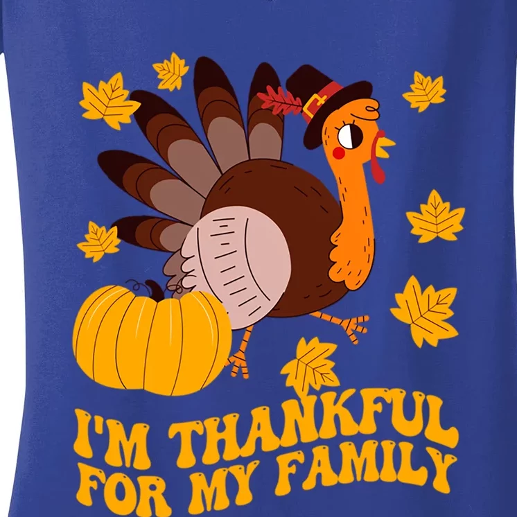 IM Thankful For My Family Thanksgiving Turkey Pilgrim Fall Gift Women's V-Neck T-Shirt