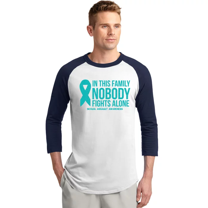 In This Family Nobody Fights Alone Sexual Assault Awareness Gift Baseball Sleeve Shirt