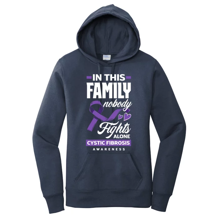 In This Family Nobody Fights Alone Cystic Fibrosis Awareness Gift Women's Pullover Hoodie