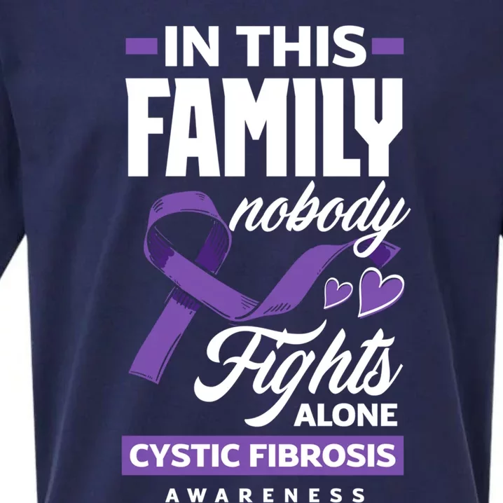 In This Family Nobody Fights Alone Cystic Fibrosis Awareness Gift Sueded Cloud Jersey T-Shirt