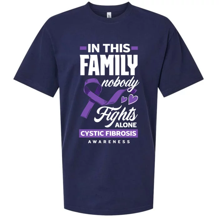 In This Family Nobody Fights Alone Cystic Fibrosis Awareness Gift Sueded Cloud Jersey T-Shirt