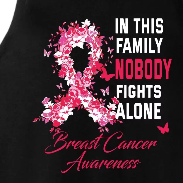 In This Family Nobody Fights Alone Breast Cancer Awareness Ladies Tri-Blend Wicking Tank