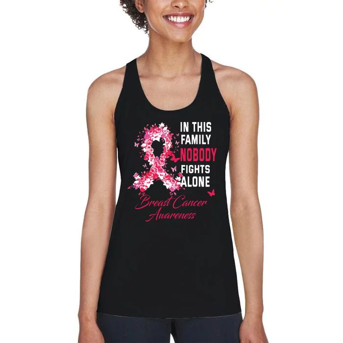 In This Family Nobody Fights Alone Breast Cancer Awareness Women's Racerback Tank