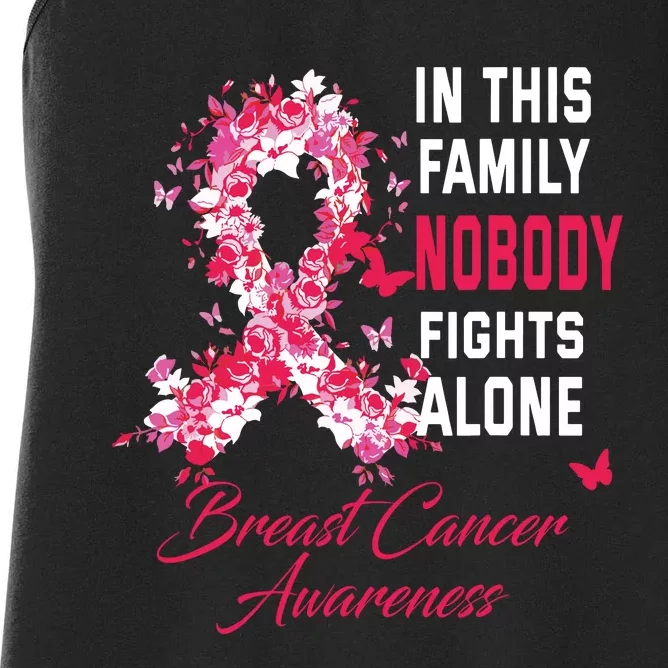 In This Family Nobody Fights Alone Breast Cancer Awareness Women's Racerback Tank