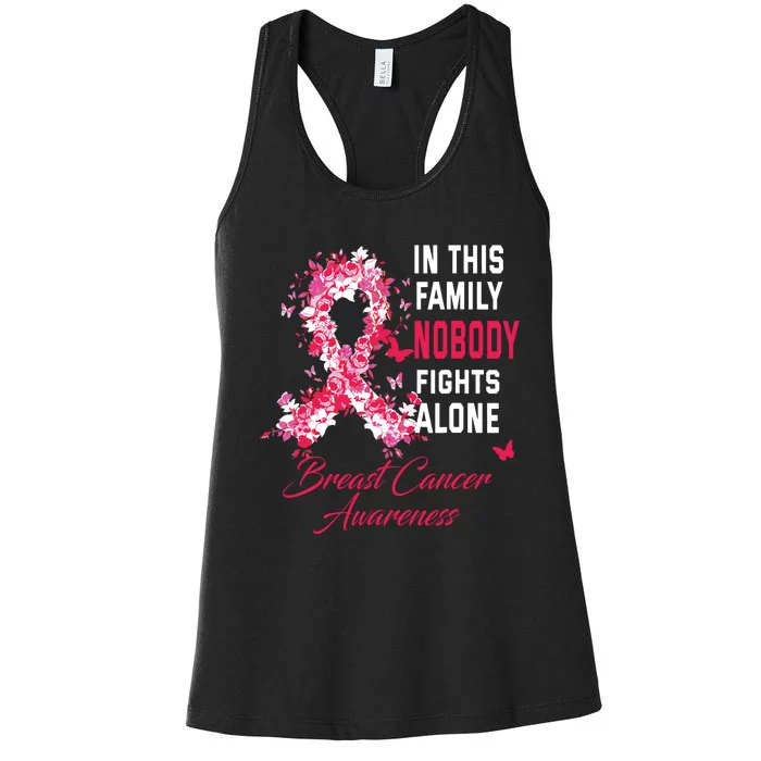 In This Family Nobody Fights Alone Breast Cancer Awareness Women's Racerback Tank