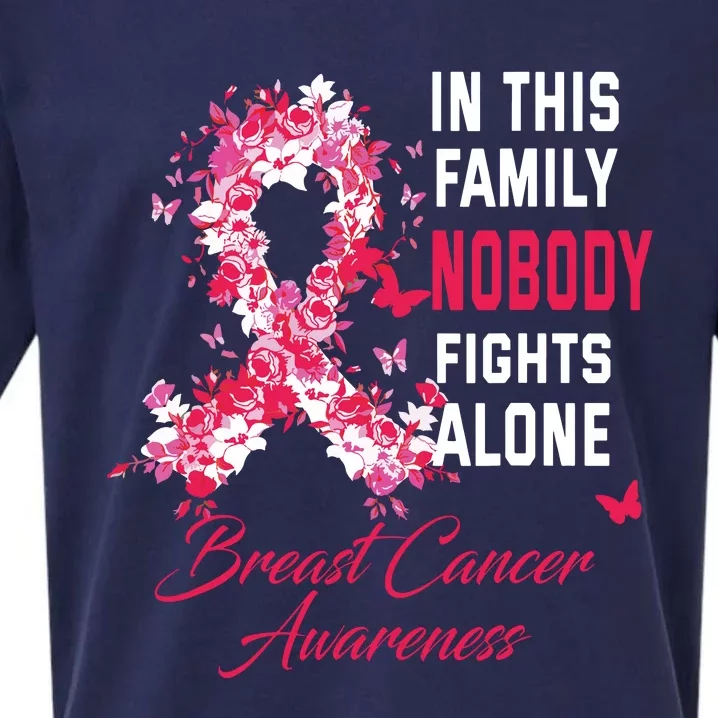 In This Family Nobody Fights Alone Breast Cancer Awareness Sueded Cloud Jersey T-Shirt