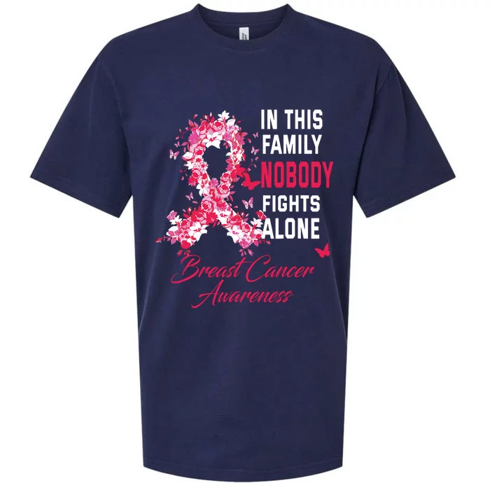 In This Family Nobody Fights Alone Breast Cancer Awareness Sueded Cloud Jersey T-Shirt