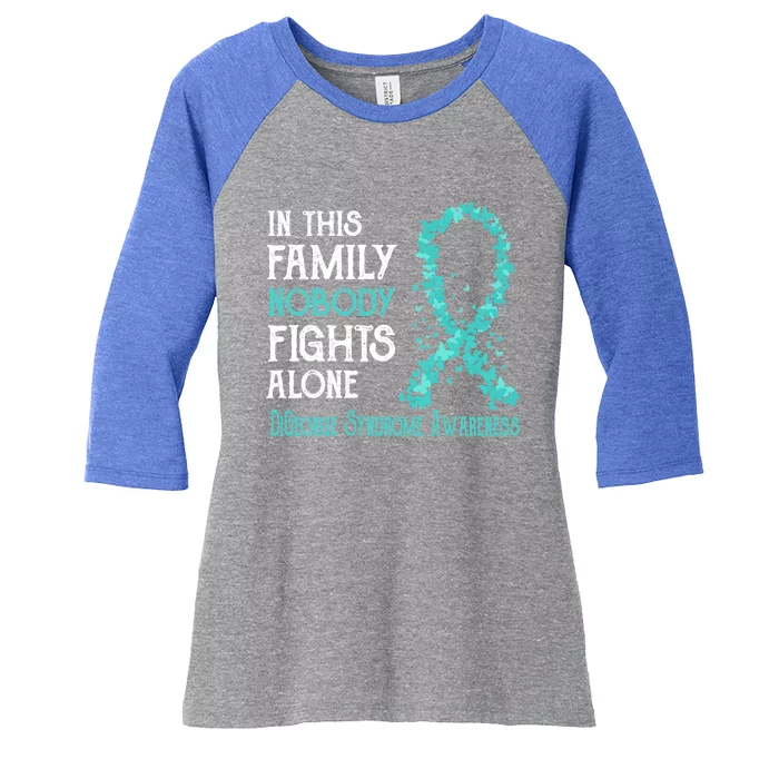 In This Family Nobody Fights Alone Digeorge Syndrome Gift Women's Tri-Blend 3/4-Sleeve Raglan Shirt