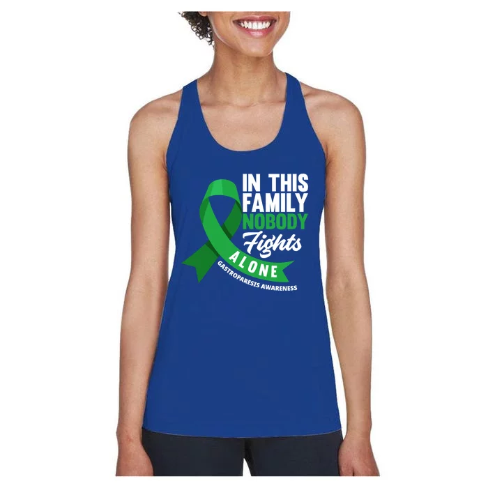 In This Family Nobody Fights Alone Gastroparesis Awareness Gift Women's Racerback Tank