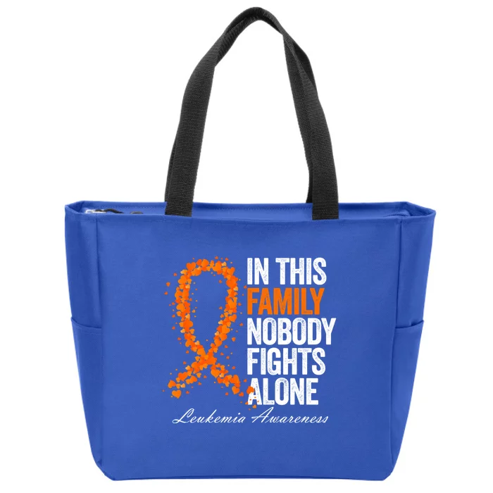 In This Family Nobody Fights Alone Leukemia Awareness Gift Zip Tote Bag