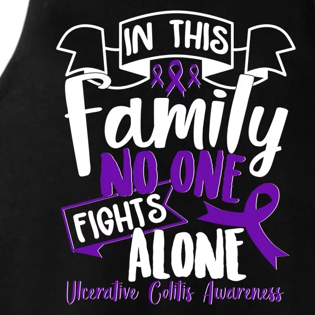 In This Family No One Fights Alone Ulcerative Colitis Awareness Ladies Tri-Blend Wicking Tank