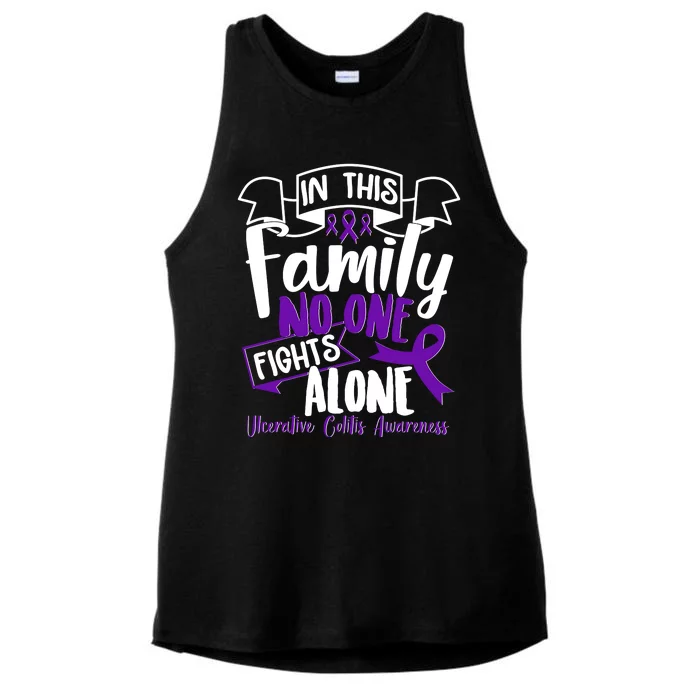 In This Family No One Fights Alone Ulcerative Colitis Awareness Ladies Tri-Blend Wicking Tank