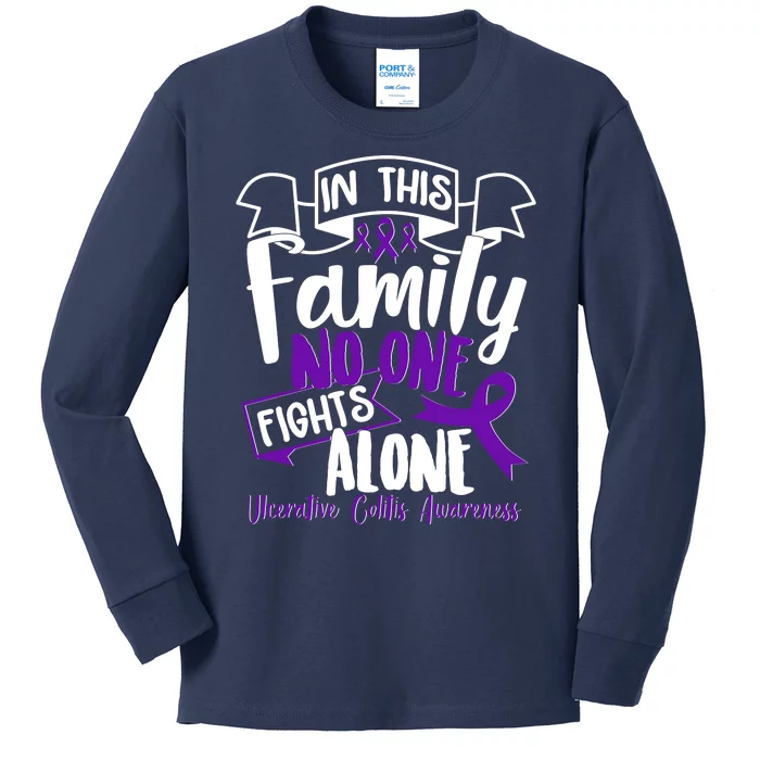 In This Family No One Fights Alone Ulcerative Colitis Awareness Kids Long Sleeve Shirt