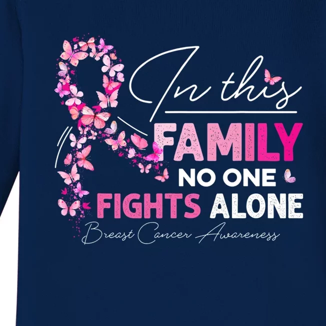 In This Family No One Fight Alone Breast Cancer Awareness Baby Long Sleeve Bodysuit