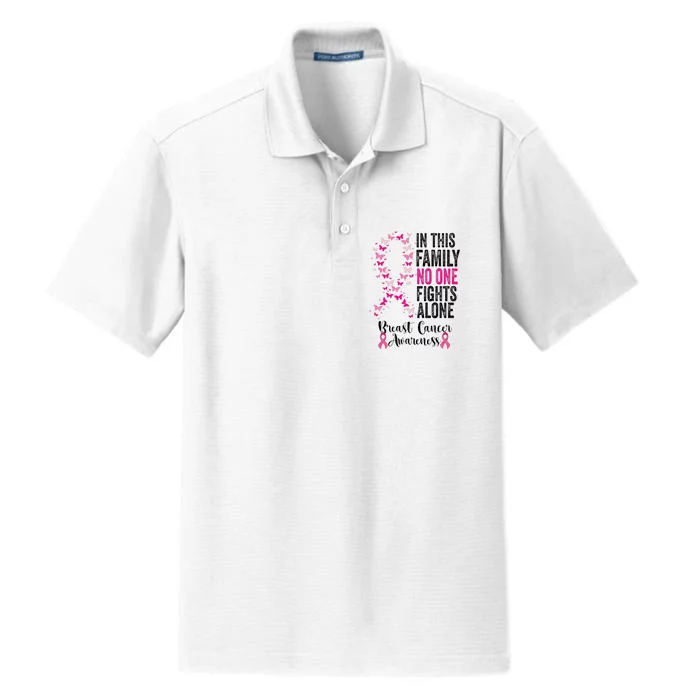 In This Family No One Fight Alone Breast Cancer Awareness Dry Zone Grid Performance Polo