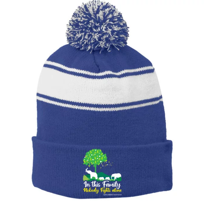 In This Family Nobody Fights Alone Support Fight Gift Stripe Pom Pom Beanie