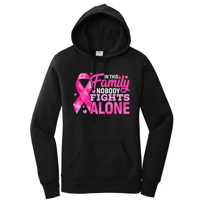 In This Family Nobody Fights Alone Breast Cancer Awareness Women's Pullover Hoodie