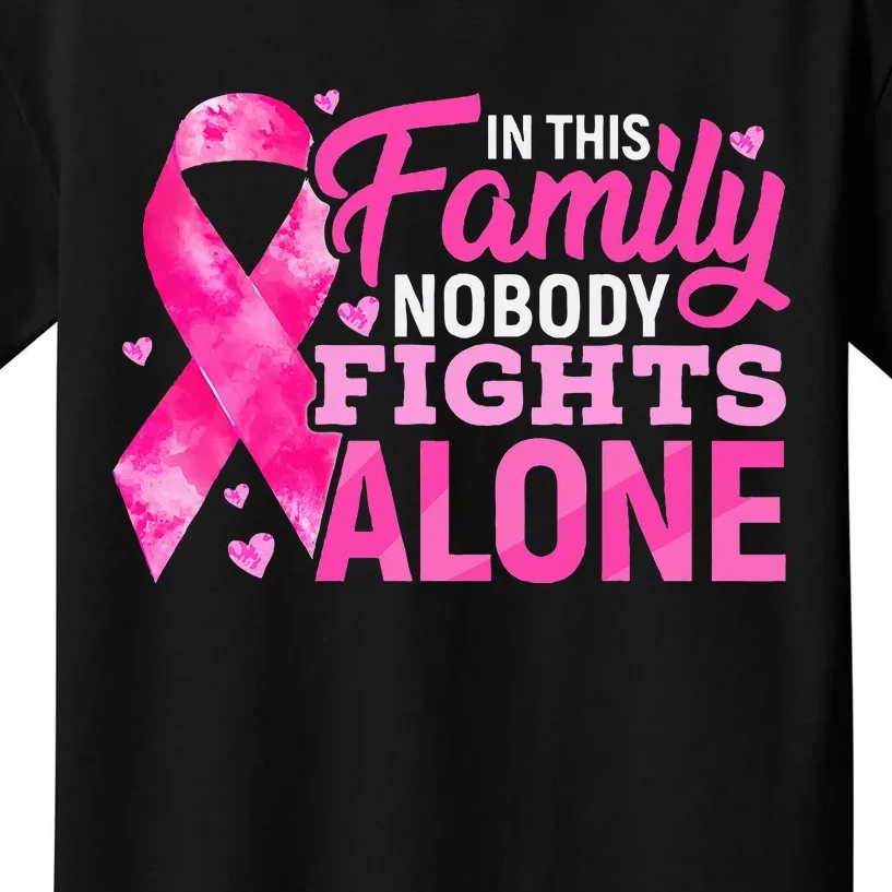 In This Family Nobody Fights Alone Breast Cancer Awareness Kids T-Shirt