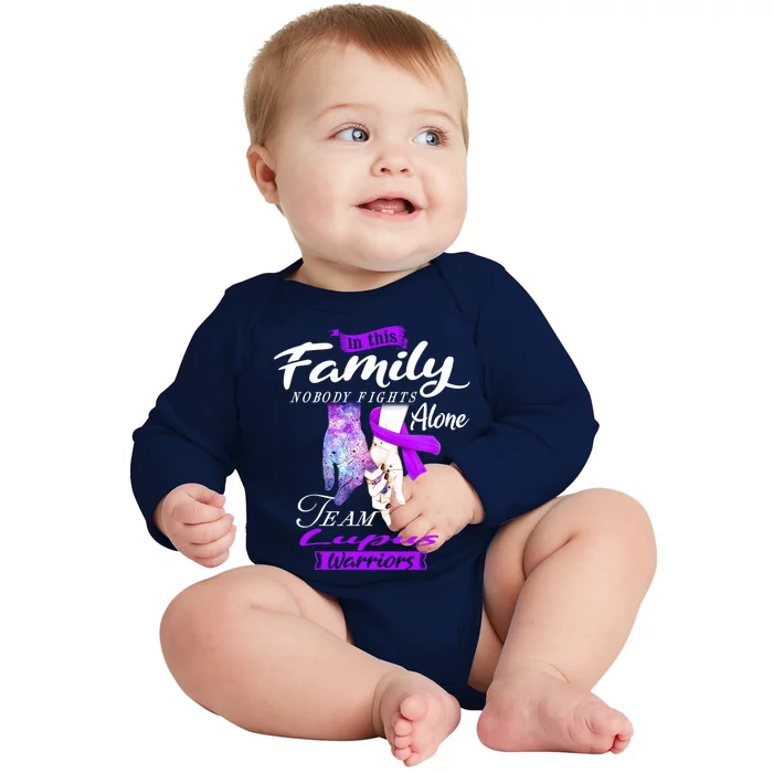 In This Family Nobody Fights Alone Team Lupus Warriors Gift Baby Long Sleeve Bodysuit