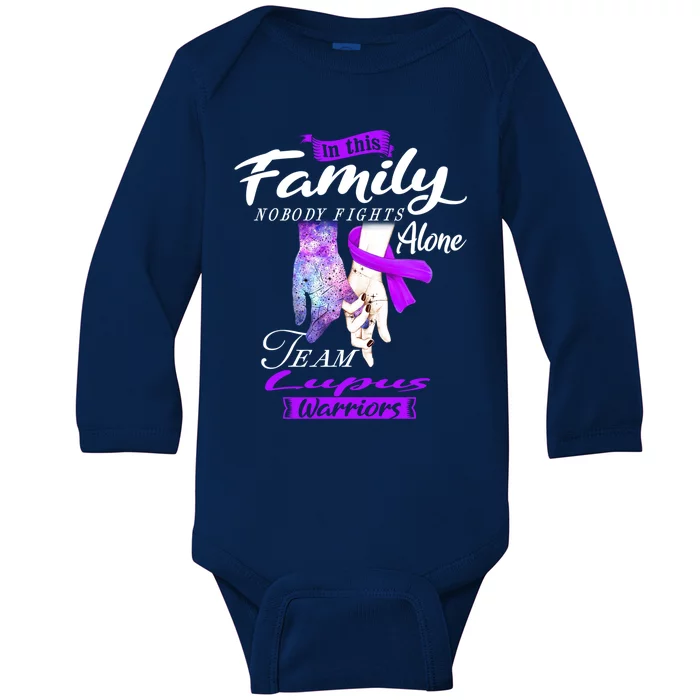 In This Family Nobody Fights Alone Team Lupus Warriors Gift Baby Long Sleeve Bodysuit